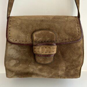 Granello suede shoulder bag , Army/crocodile green made in Italy vintage